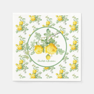 Serviette En Papier Roses Jaunes Soleil Élégant Mariage Floral