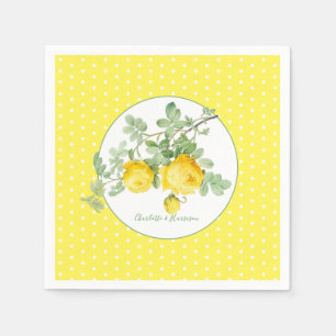 Serviette En Papier Roses Jaunes Soleil Élégant Mariage Floral