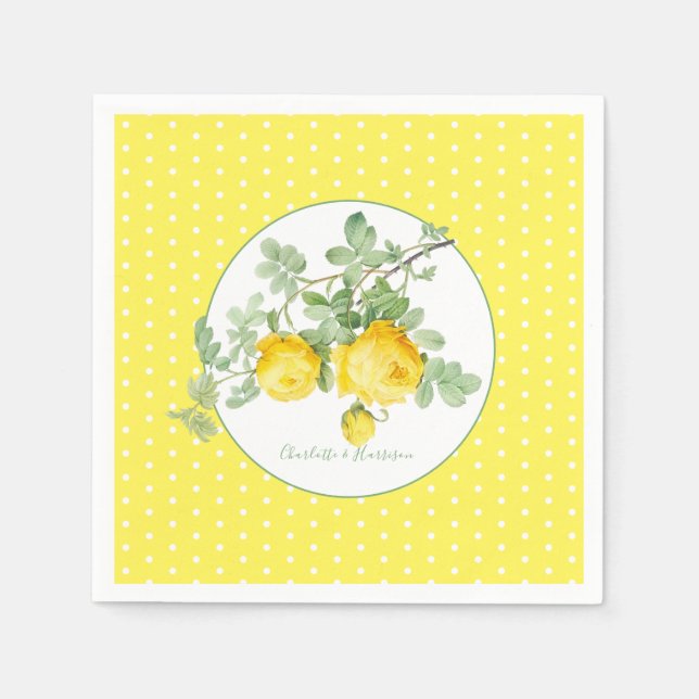 Serviette En Papier Roses Jaunes Soleil Élégant Mariage Floral (Devant)