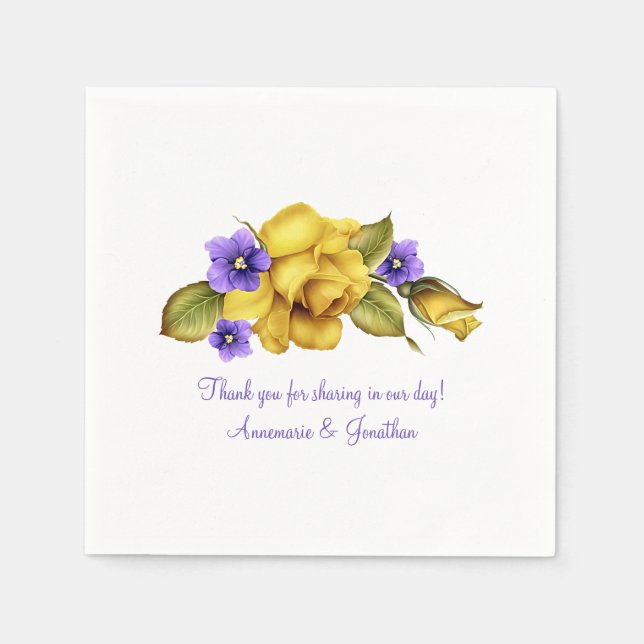Serviette En Papier Roses Jaunes Violets Violets Violets 50e anniversa (Devant)
