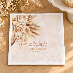 Serviette En Papier Roses Neutres des Pampas pour Baby Shower Coin Flo