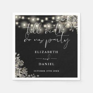 Serviette En Papier Roses noires et blanches, guirlande lumineuse, mar