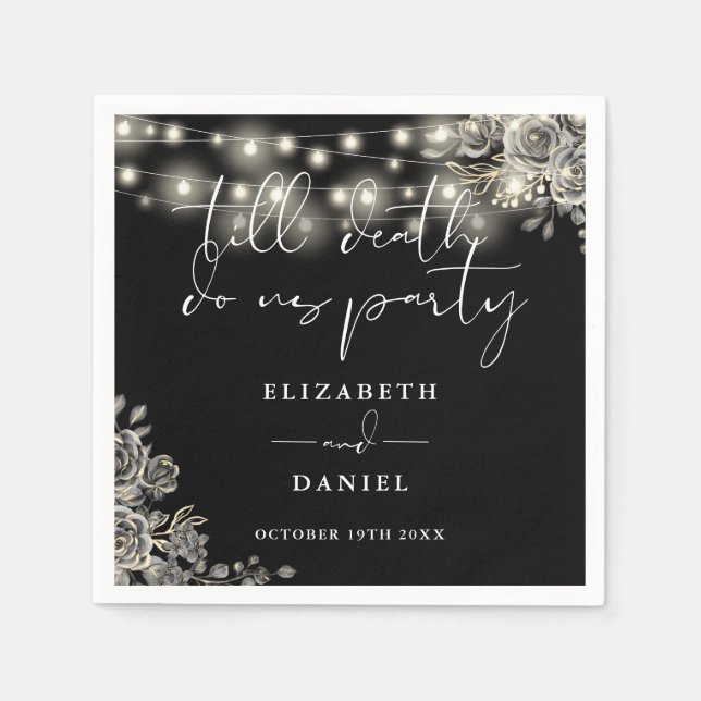 Serviette En Papier Roses noires et blanches, guirlande lumineuse, mar (Devant)