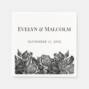 Serviette En Papier Roses noires et blanches Simple minimaliste Mariag