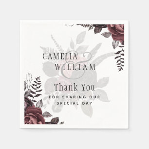 Serviette En Papier Roses noirs de Bourgogne foncée Mariage automne hi