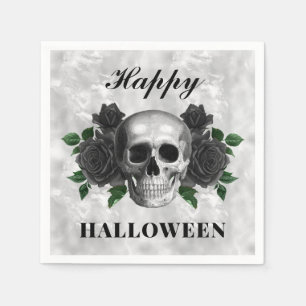 Serviette En Papier Roses noirs gothiques et crâne heureux Halloween