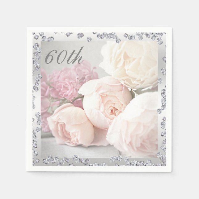 Serviette En Papier Roses romantiques et diamants 60e anniversaire Ser (Devant)