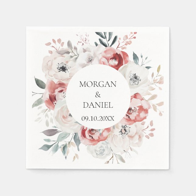 Serviette En Papier Roses romantiques Mariage élégant (Devant)