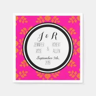 Serviette En Papier Roses rose noir Mariage damassé Napkins