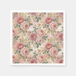 Serviette En Papier Roses Rose Poussiéreux Charme Élégant Vert Sauge O