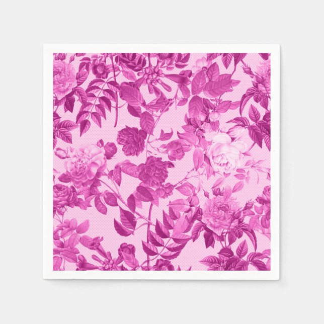 Serviette En Papier Roses roses avec Motif Feuille (Devant)
