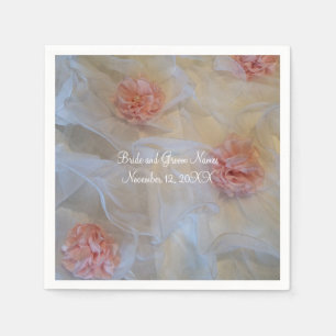 Serviette En Papier Roses roses et dentelle blanche