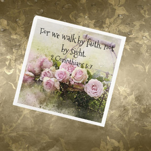 Serviette en papier Roses roses florales Foi Écrit