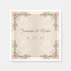 Serviette En Papier Roses roses illustrés par aquarelle épousant des