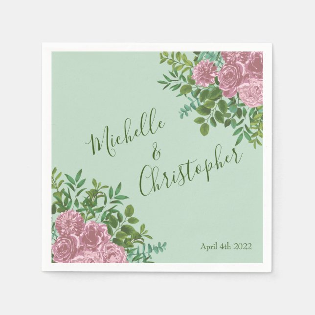 Serviette En Papier Roses roses Jardin Printemps Mariage (Devant)