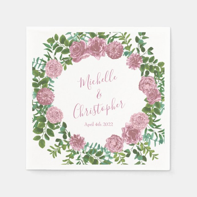 Serviette En Papier Roses roses Jardin Printemps Mariage (Devant)