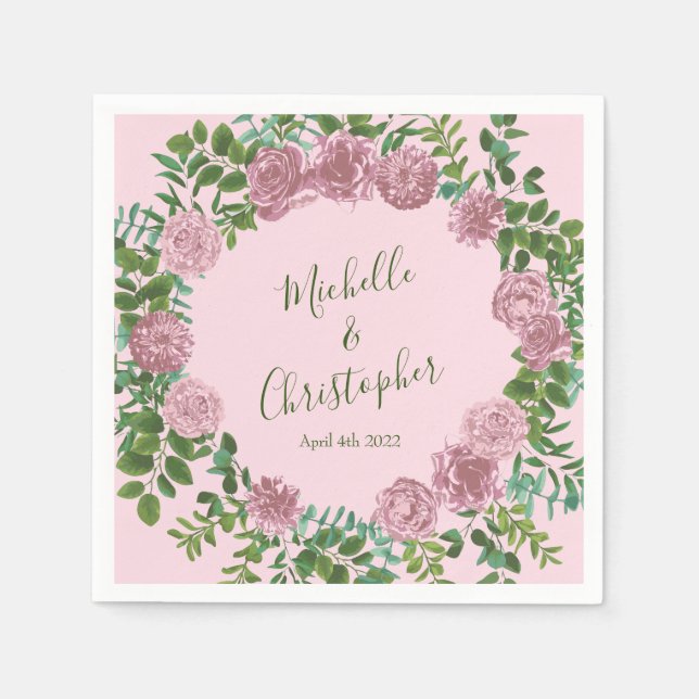 Serviette En Papier Roses roses Jardin Printemps Mariage (Devant)