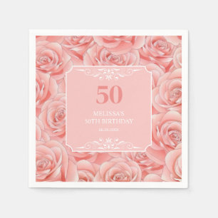 Serviette En Papier Roses roses rose Fleur Floral 50 Anniversaire