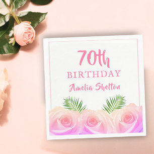 Serviette En Papier Roses roses rose Floral 70e fête d'anniversaire