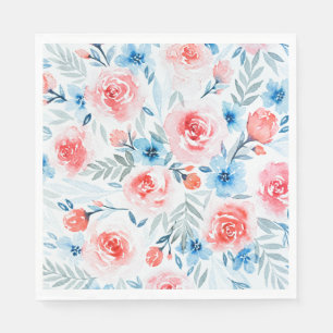Serviette En Papier Roses Roses Roses Bleues Fleurs Aquarelle Motif Fl