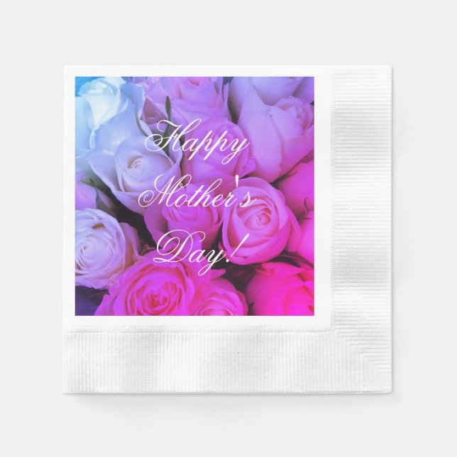 Serviette En Papier Roses Roses roses Custom Text Joyeuse fête des mèr (Devant)