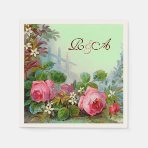 SERVIETTE EN PAPIER ROSES ROSES ROSES ROSES, JASMINES MONOGRAMME MARIA