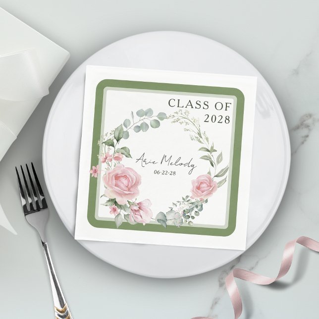 Serviette En Papier Roses Roses Roses Script Promotion de Diplômé (Créateur téléchargé)