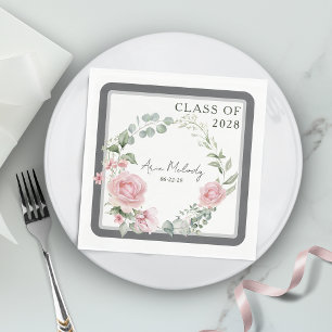 Serviette En Papier Roses Roses Roses Script Promotion de Diplômés