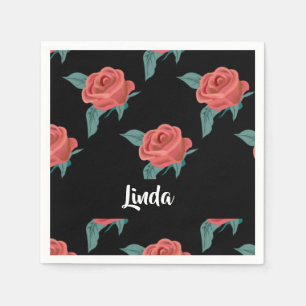 Serviette En Papier Roses roses roses sur noir