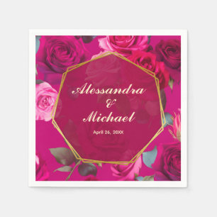 Serviette En Papier Roses roses roses sur Viva Magenta MARIAGE