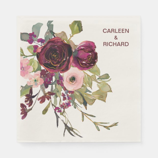 Serviette En Papier Roses roses rouges Mariage floral (Devant)