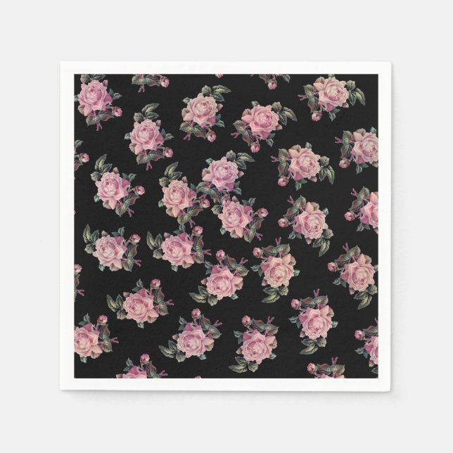 Serviette En Papier Roses roses sombres Motif Floral Shabby Parti Chic (Devant)