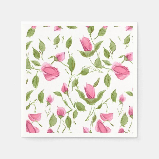 Serviette En Papier Roses roses sur fond blanc (Devant)