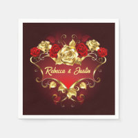 Roses Rouge Or Floral Moderne Boho Napkins