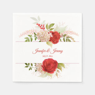 Serviette En Papier Roses rouges d'hiver et Mariage de verdure