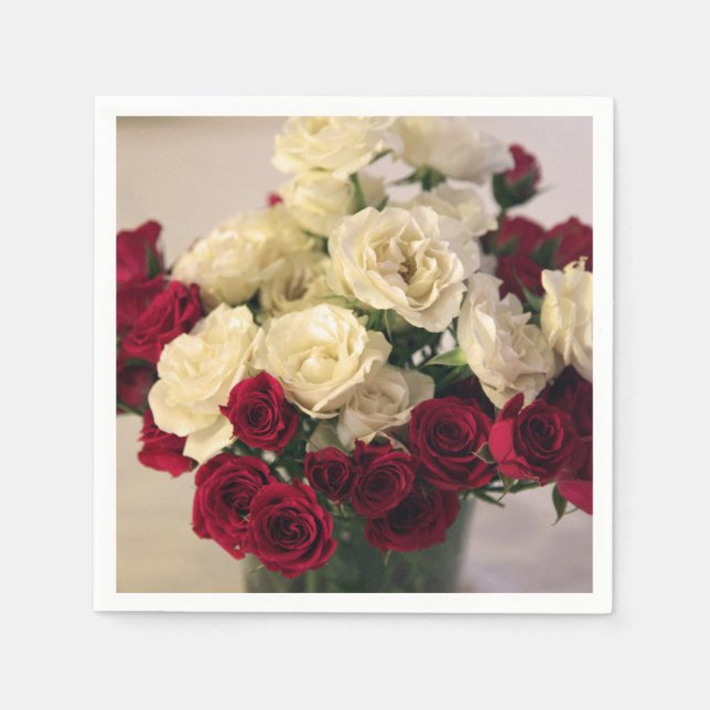 Serviette En Papier Roses rouges et blancs (Devant)