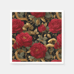 Serviette En Papier Roses rouges et serpents d'or Motif