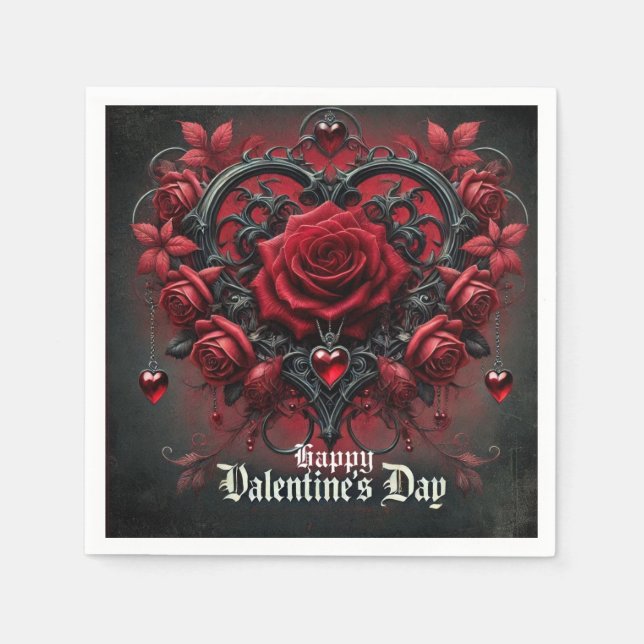 Serviette En Papier roses rouges gothiques Saint Valentin (Devant)