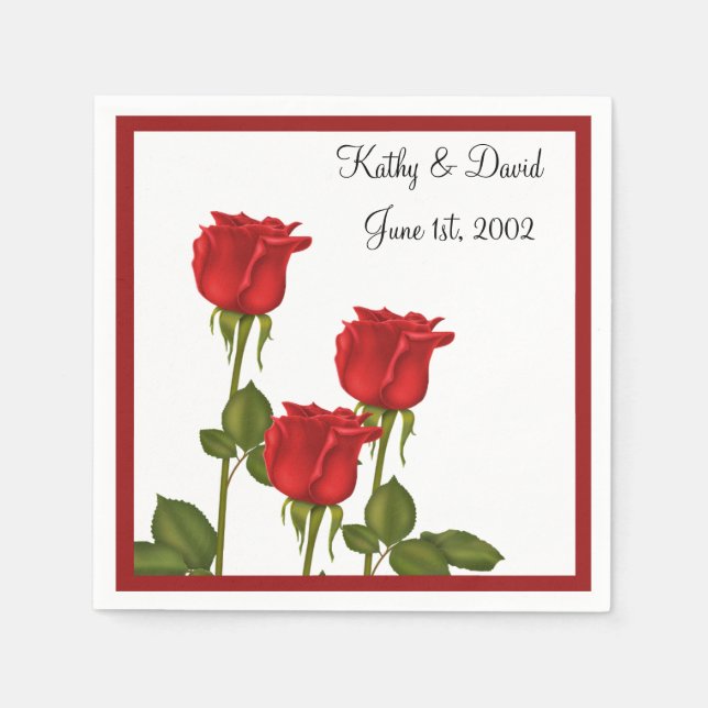 Serviette En Papier Roses rouges (Mariage) (Devant)