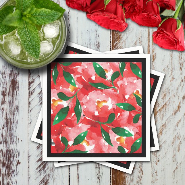 Serviette En Papier Roses Rouges Papier Cocktail (Red roses collage floral cocktail napkins)