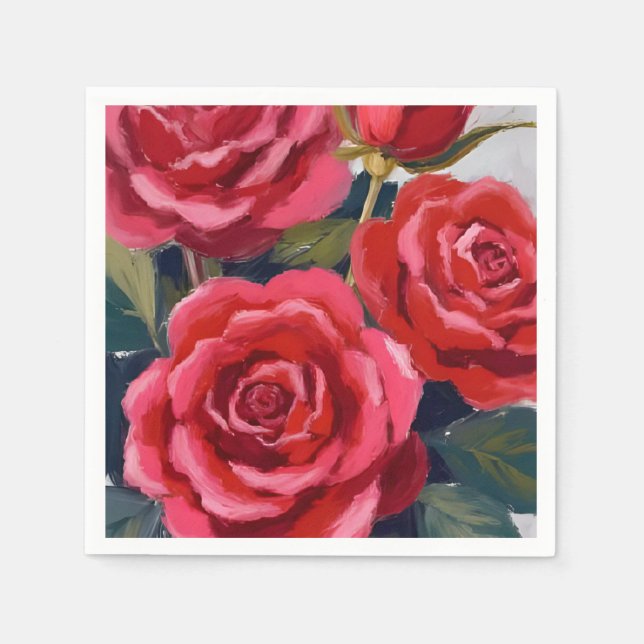 Serviette En Papier Roses rouges peinture florale (Devant)