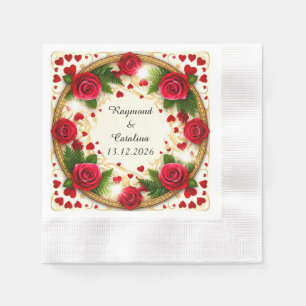Serviette En Papier 🌹 Roses Rouges Personnalisées Brillent 💖 Floral 