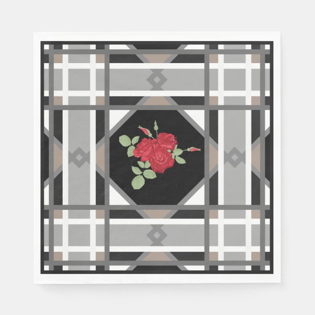 Serviette En Papier Roses rouges, rétro (Devant)