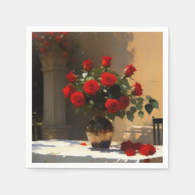 Serviette En Papier Roses rouges romantiques (Devant)