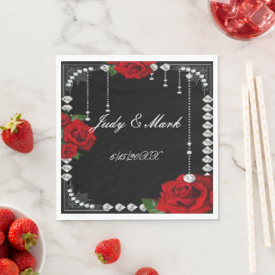 Serviette En Papier Roses Rouges Romantiques Et Papier Diamant