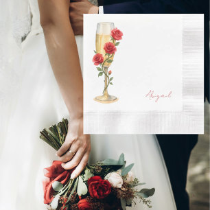 Serviette En Papier Roses rouges sur Champagne Nom personnalisé Coin