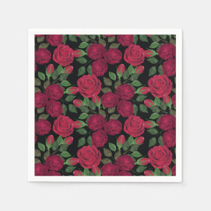 Serviette En Papier Roses rouges sur noir.