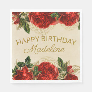 Serviette En Papier Roses Rouges Vintage Champagne Tan Joyeux Annivers