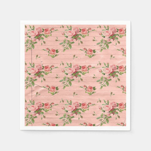 Serviette En Papier Roses rustiques en bois rose (Devant)