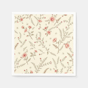 Serviette En Papier Roses sauvages vintages et fougères en beige doux